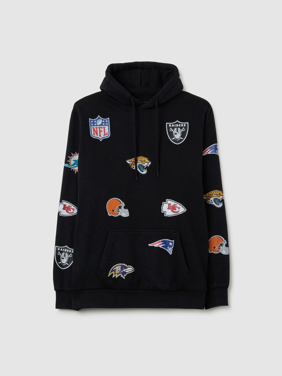 Black cotton blend sweatshirt with NFL logos_4