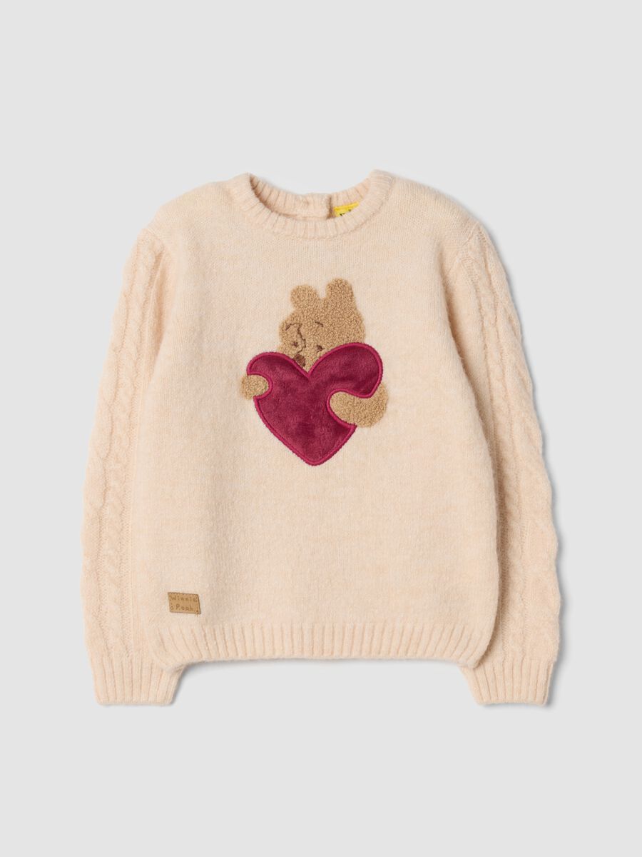Pink crew-neck stretch top with Winnie the Pooh embroidery_0
