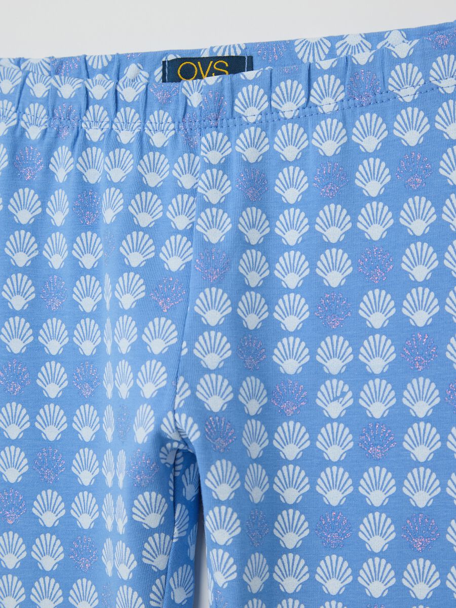 Light blue three-quarter leggings in stretch cotton with print_2