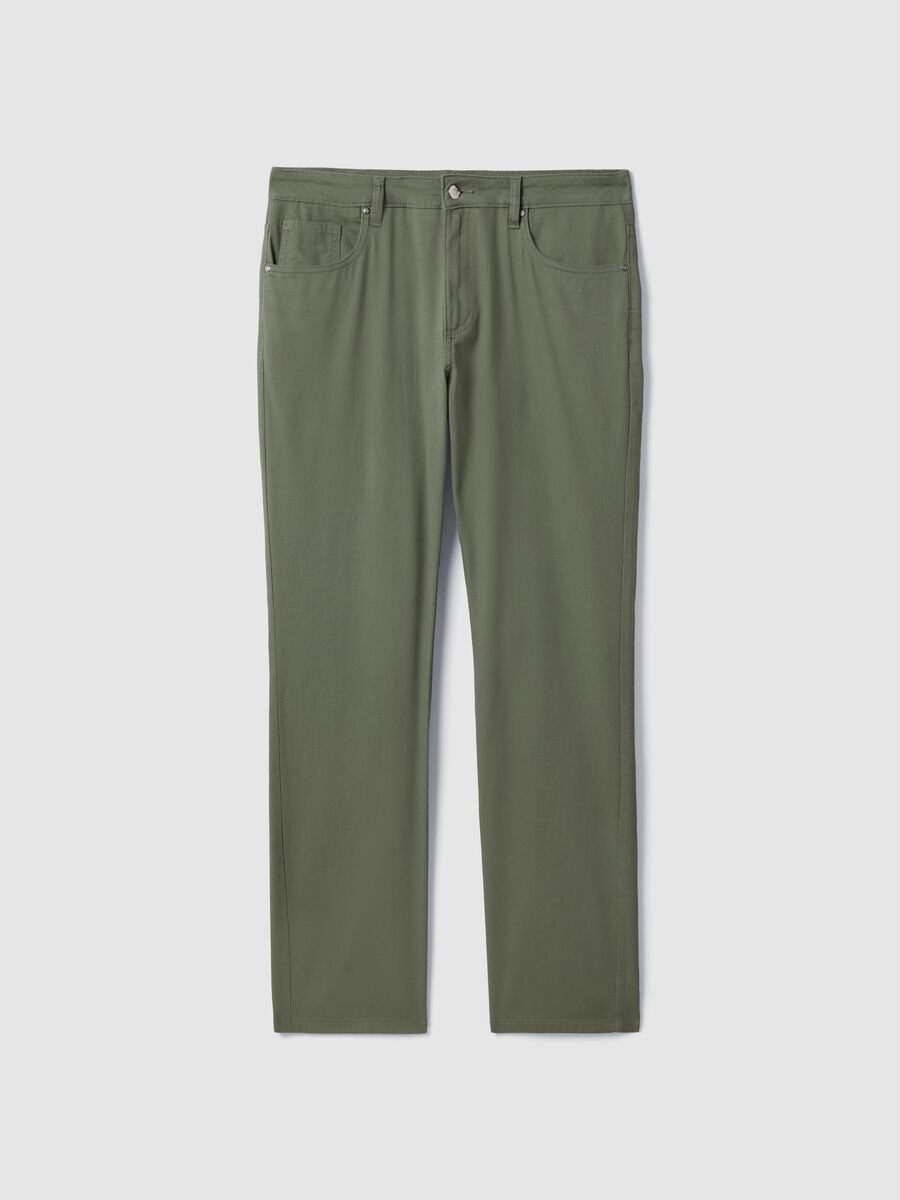 Regular fit green stretch cotton trousers_0