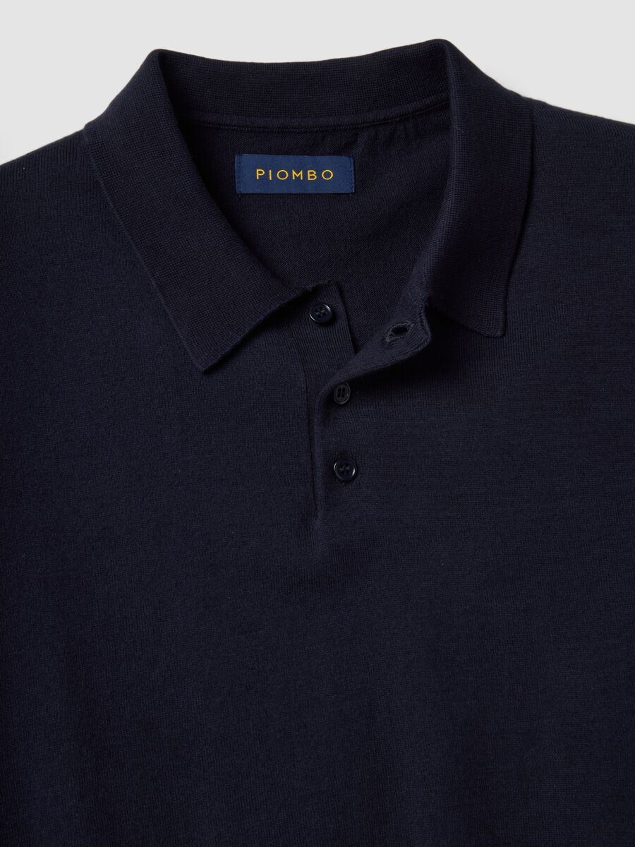 Polo in misto cotone, lino e seta blu regular fit_5