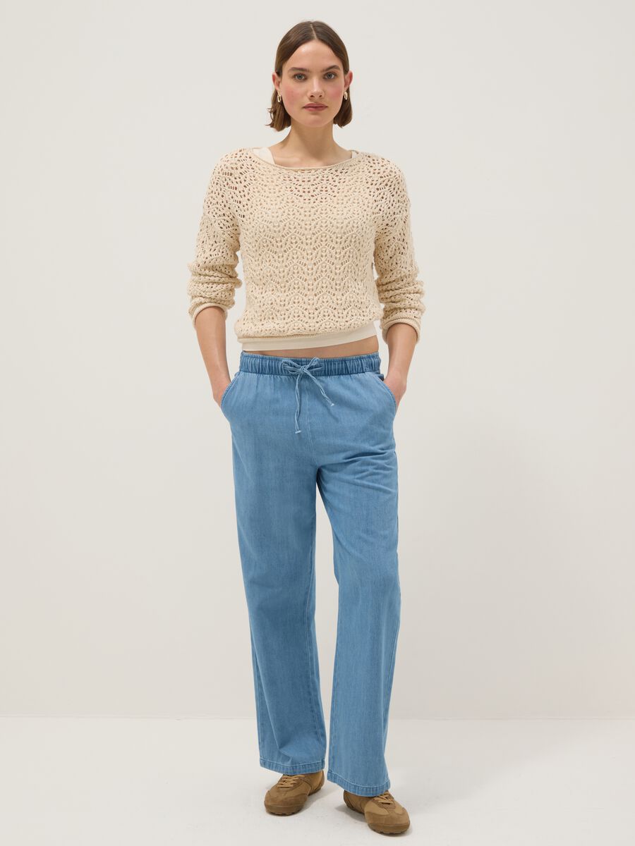 Beige pure cotton jumper regular fit with perforated design_1