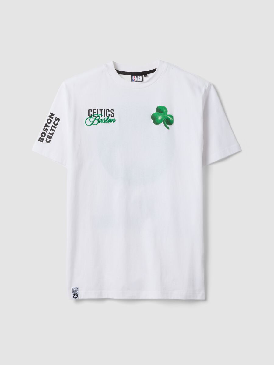 White pure cotton T-shirt with Boston Celtics logo_0