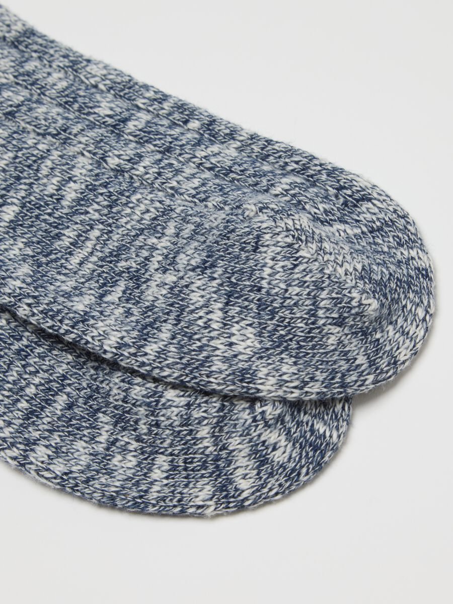 White and blue mixed cotton yarn socks_2