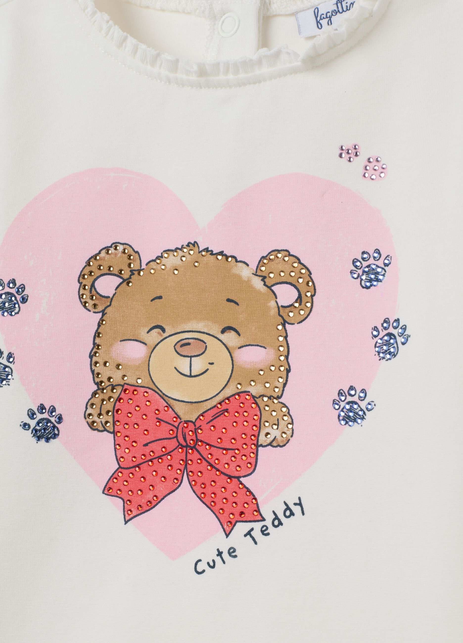 Maglietta da bambina in cotone bianco regular fit con orsetto