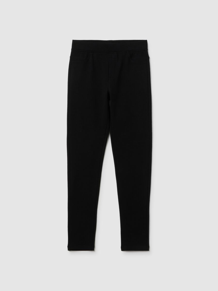 Girls' stretchy cotton black slim fit treggings_0