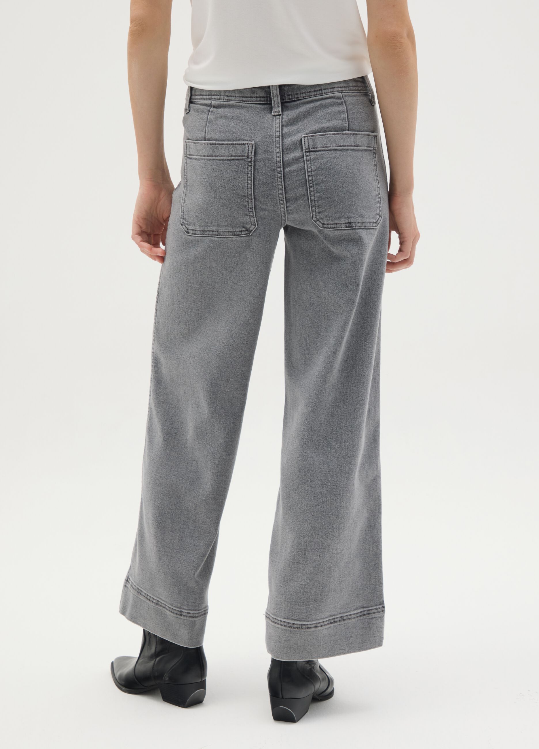 Grey denim wide leg jeans