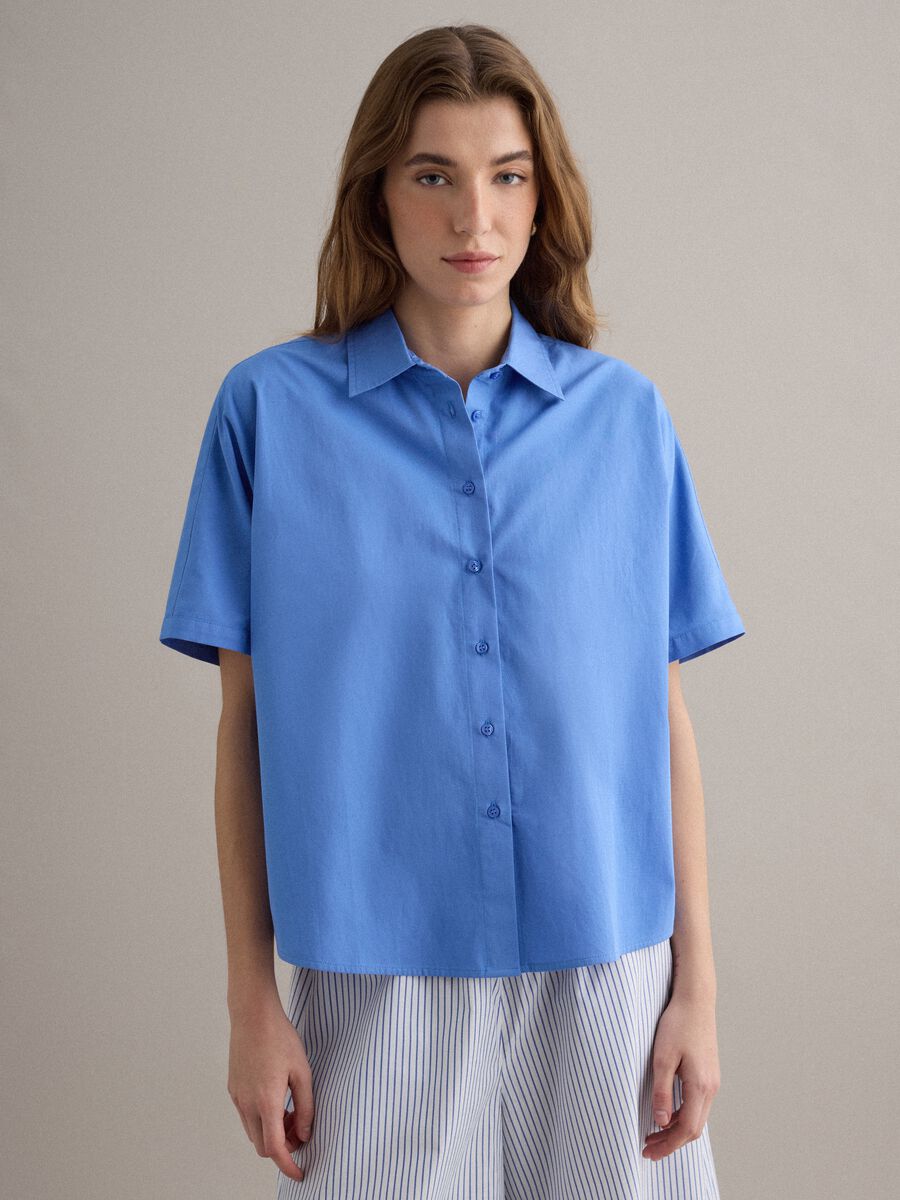 Camicia in puro cotone azzurro oversize fit_1