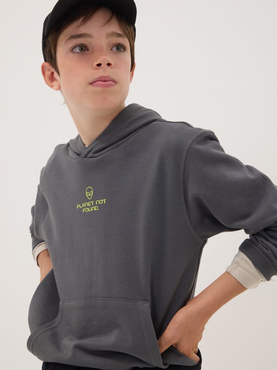 Grey pure cotton hoodie with relaxed-fit print_1