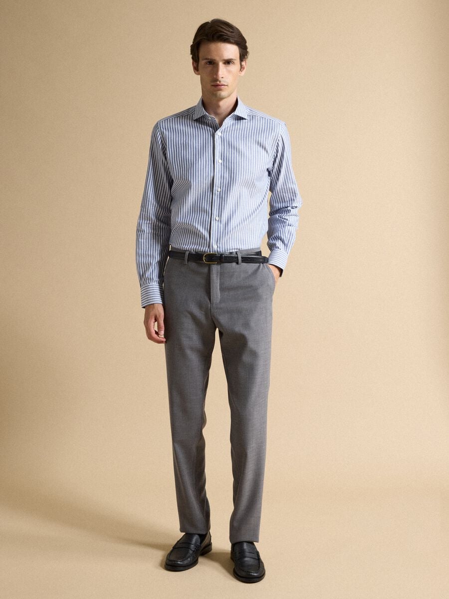 Camicia oxford bianca in puro cotone a righe slim fit_2