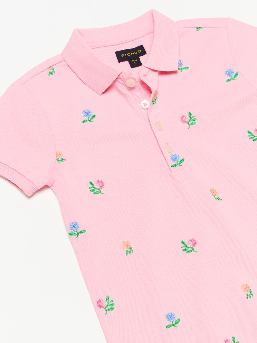 Piquet polo shirt with floral embroidery_5