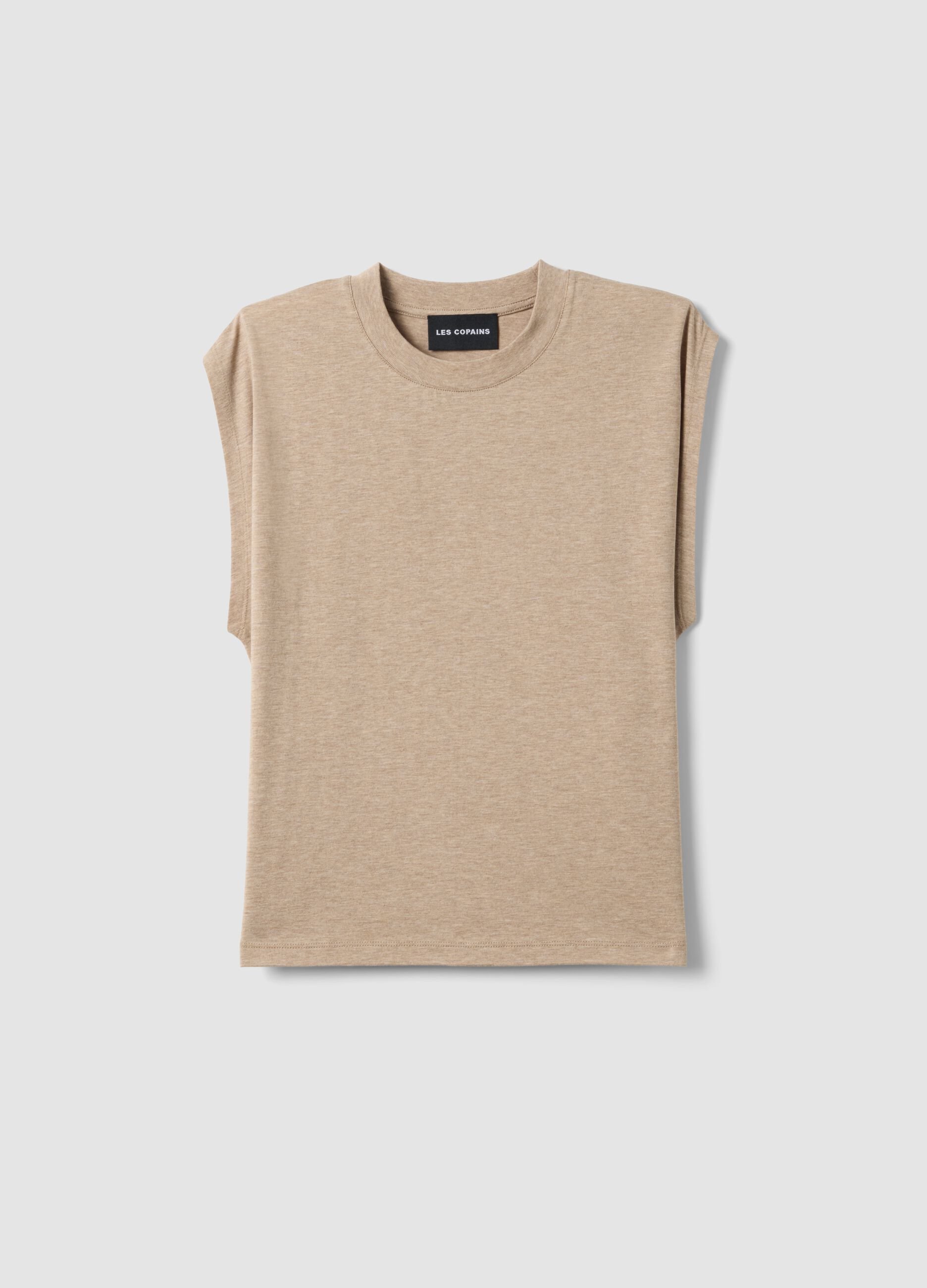 T-shirt in misto lyocell e cotone beige regular fit con maniche ampie