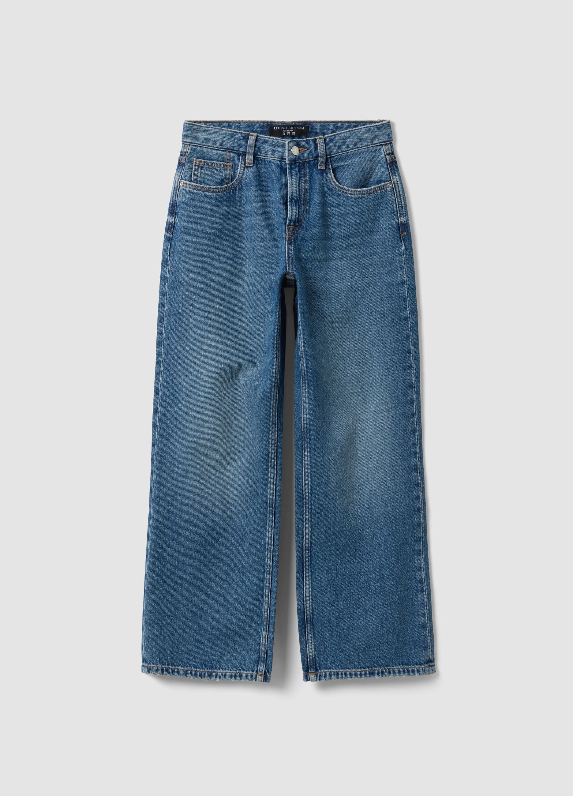 Blue denim pure cotton straight-fit jeans