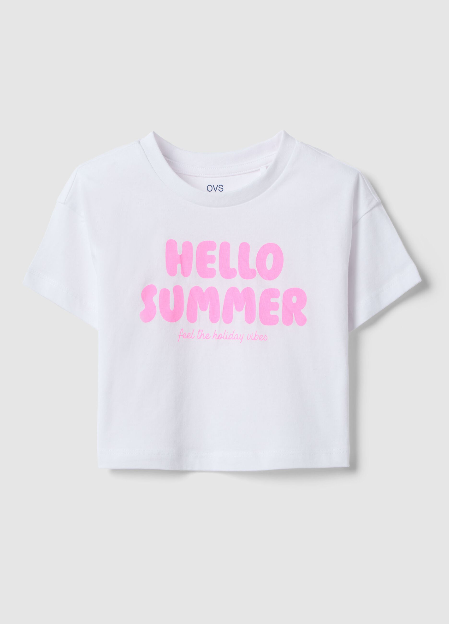 Girls' pure cotton white T-shirt boxy fit with print