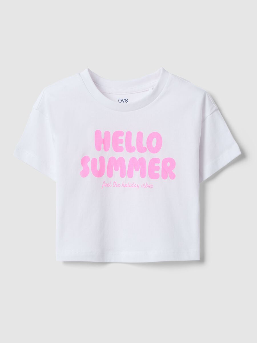 Girls' pure cotton white T-shirt boxy fit with print_0