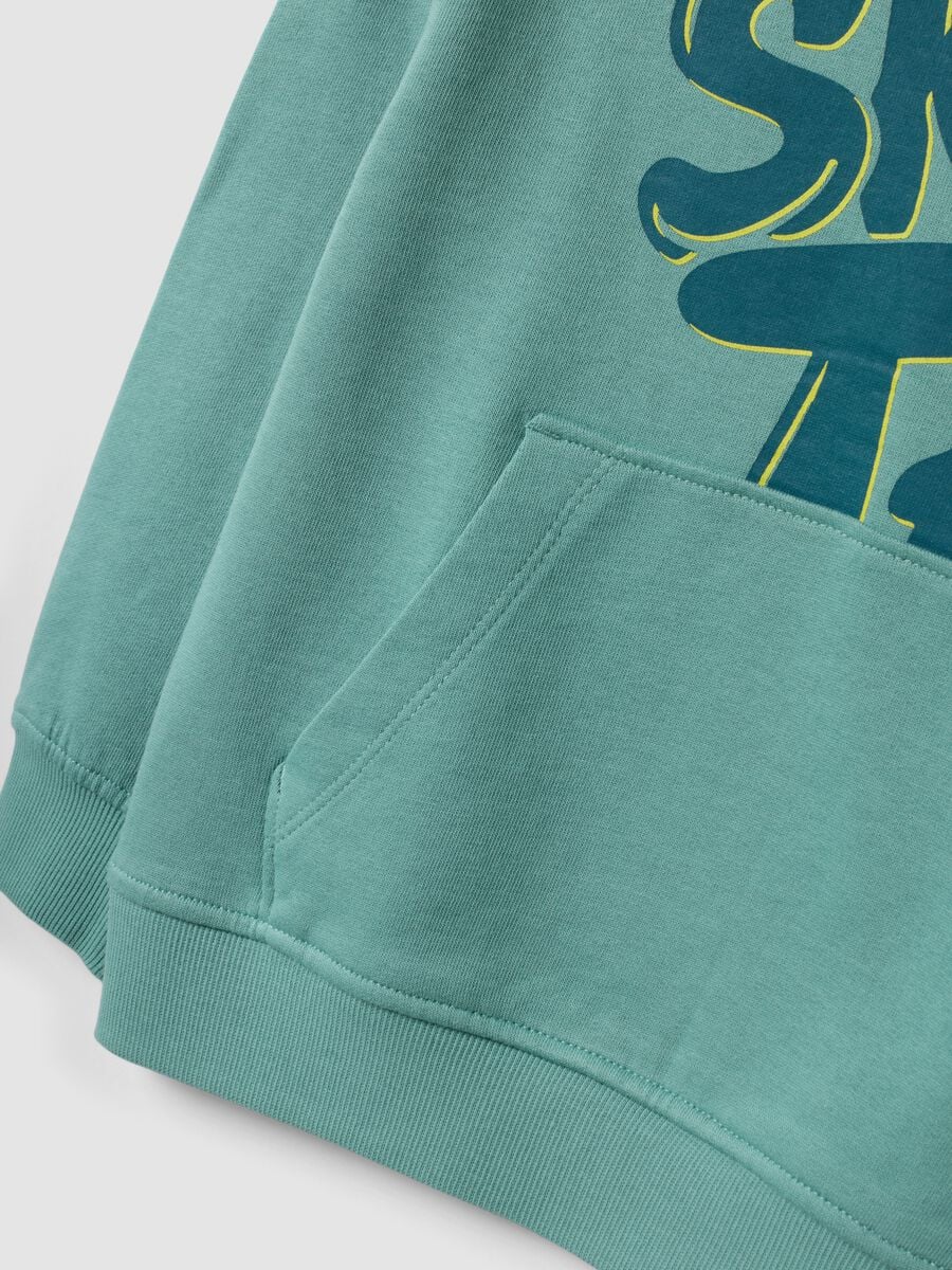 Blue oversized pure cotton hoodie with print and kangaroo pocket for boys_3