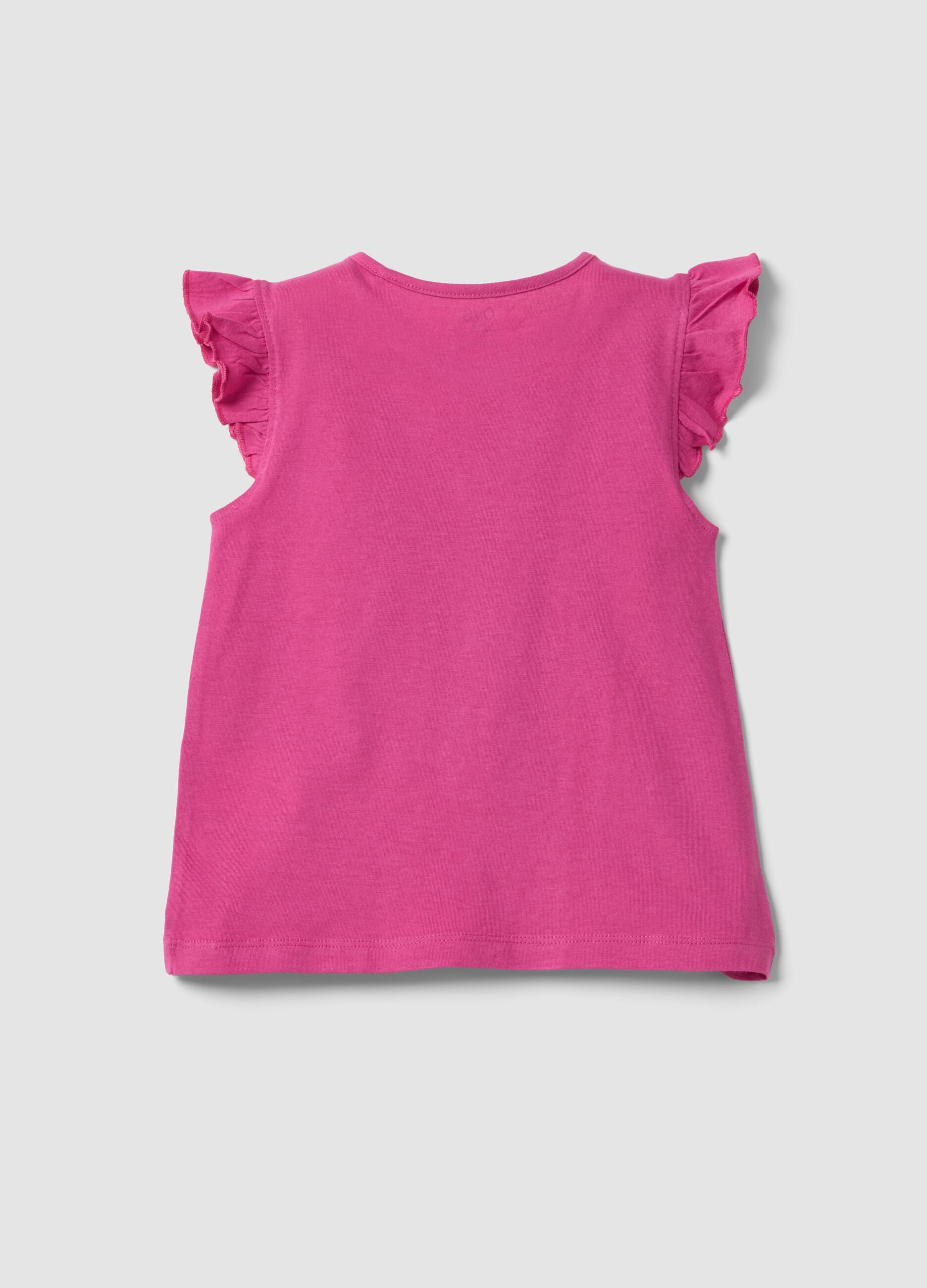 Pink organic cotton tank top with ruffles