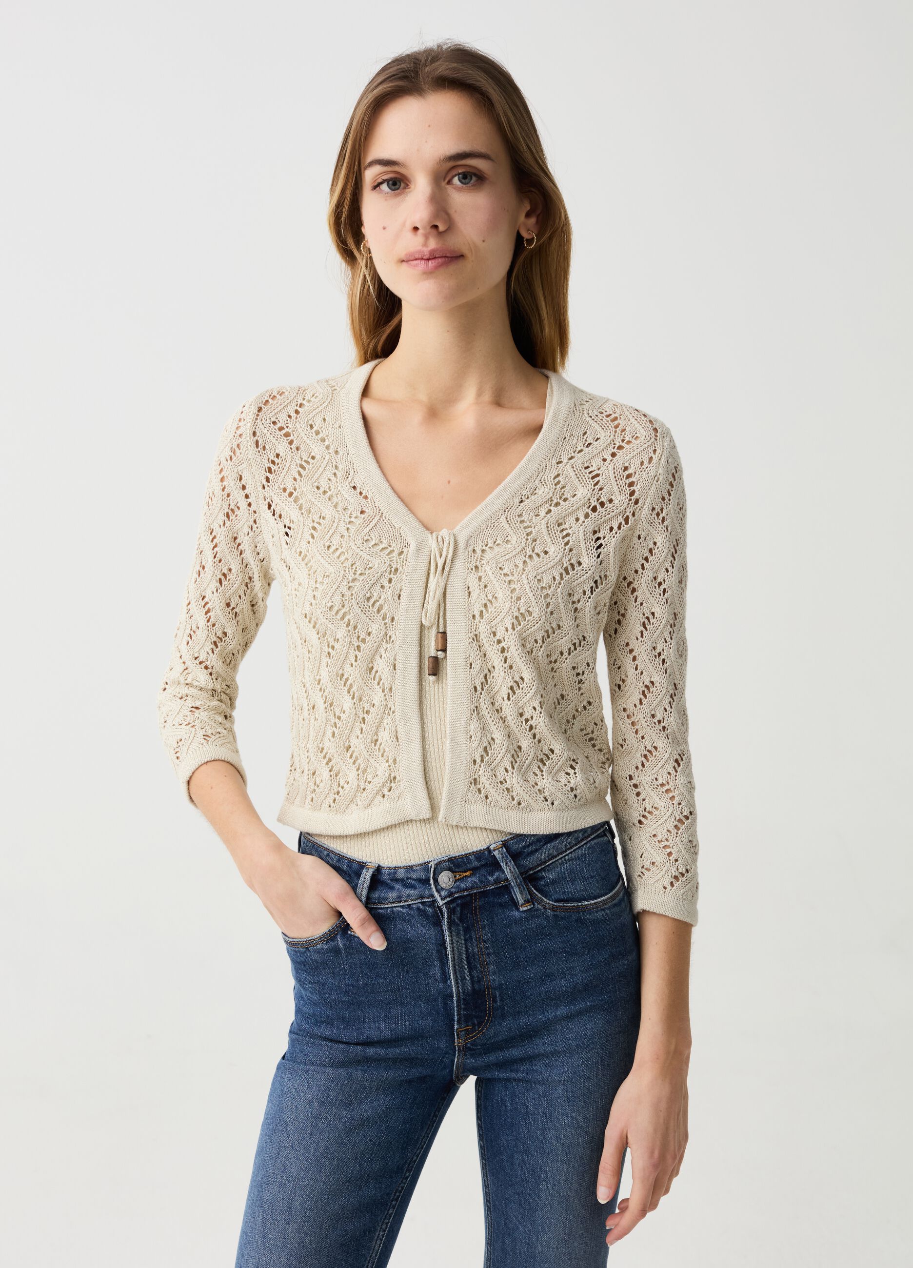 Cropped crochet cardigan in lurex