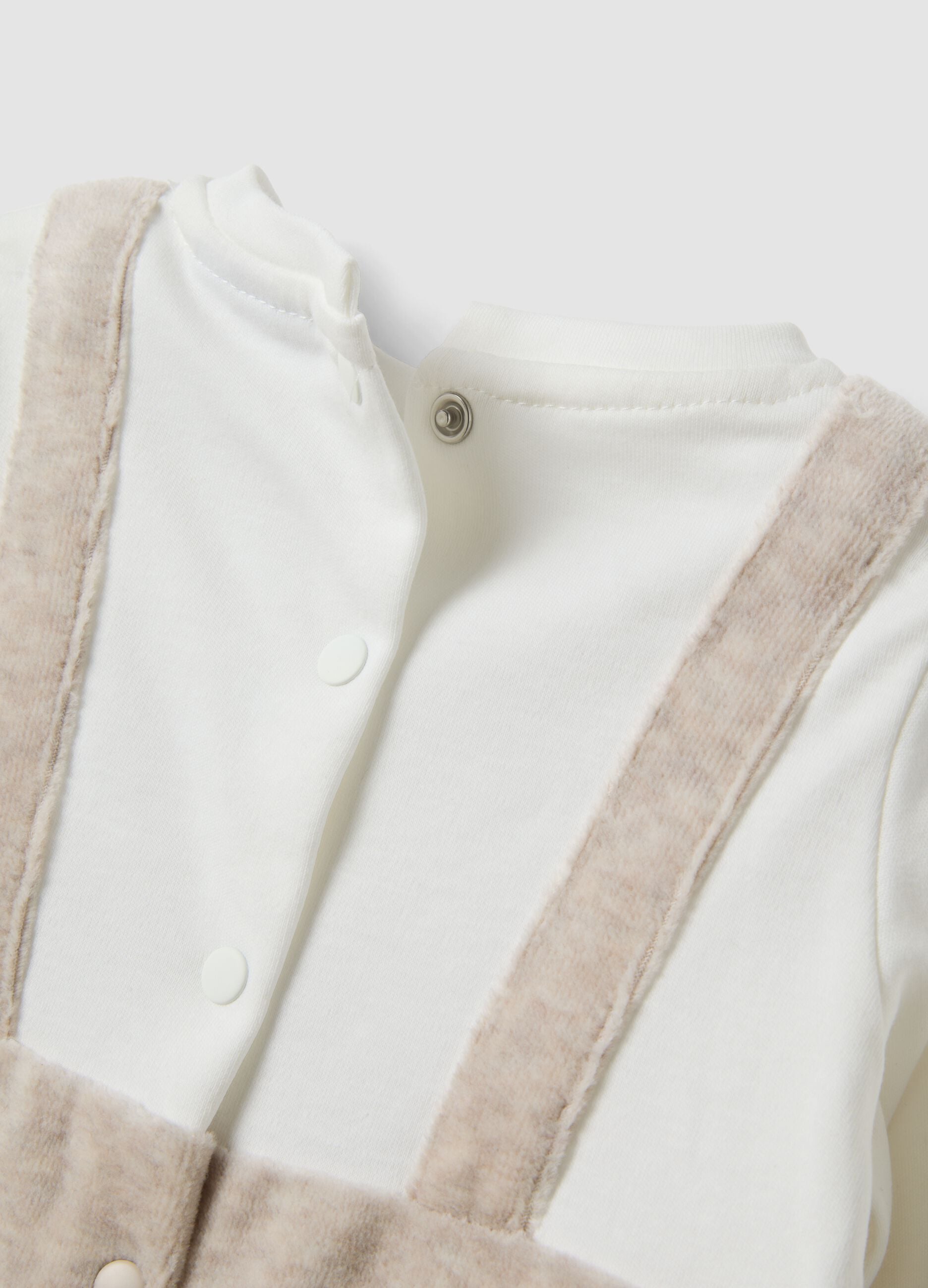 Beige organic cotton-blend babygrow with integrated bodysuit