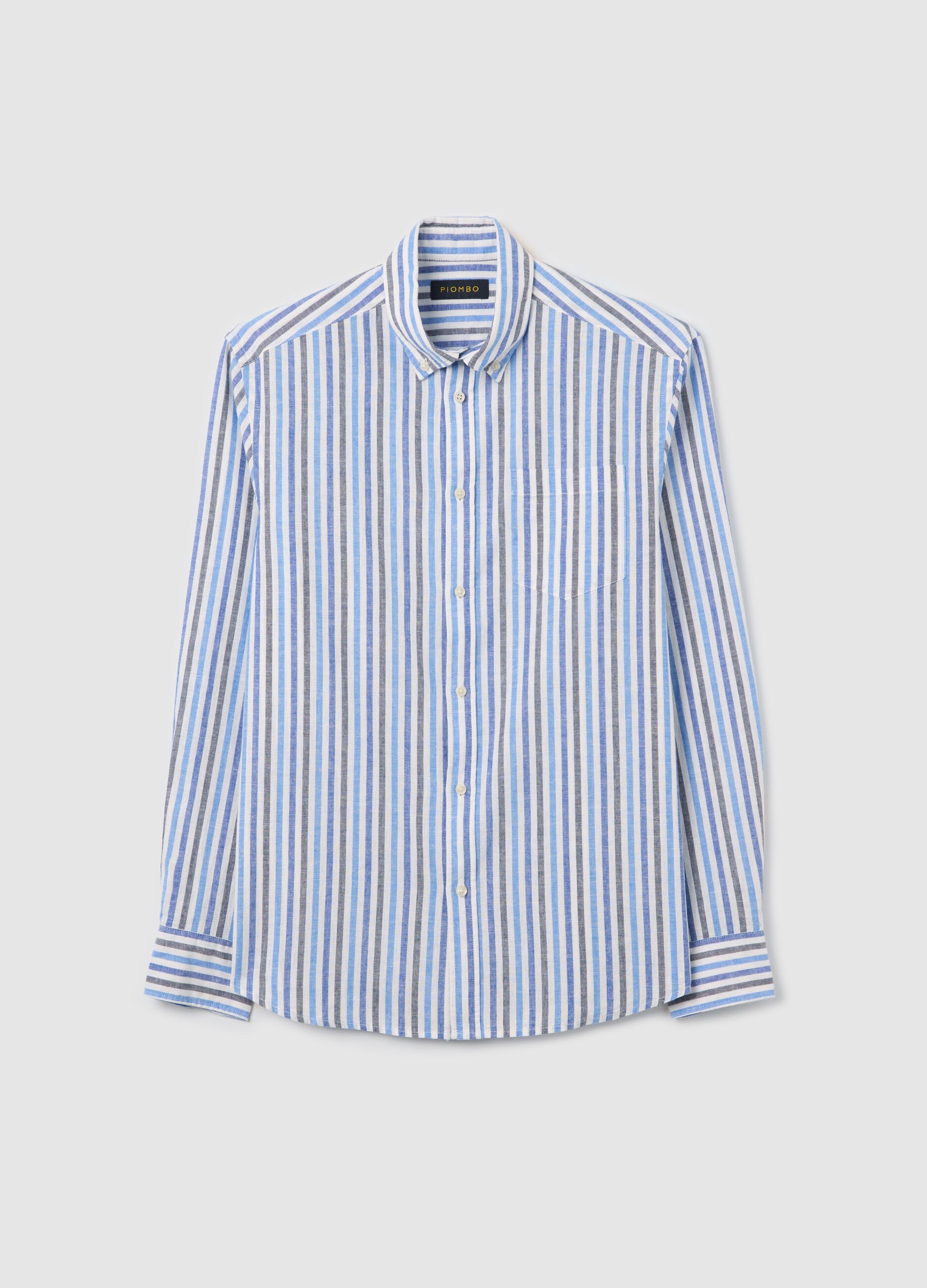 Casual blue striped shirt in cotton and linen