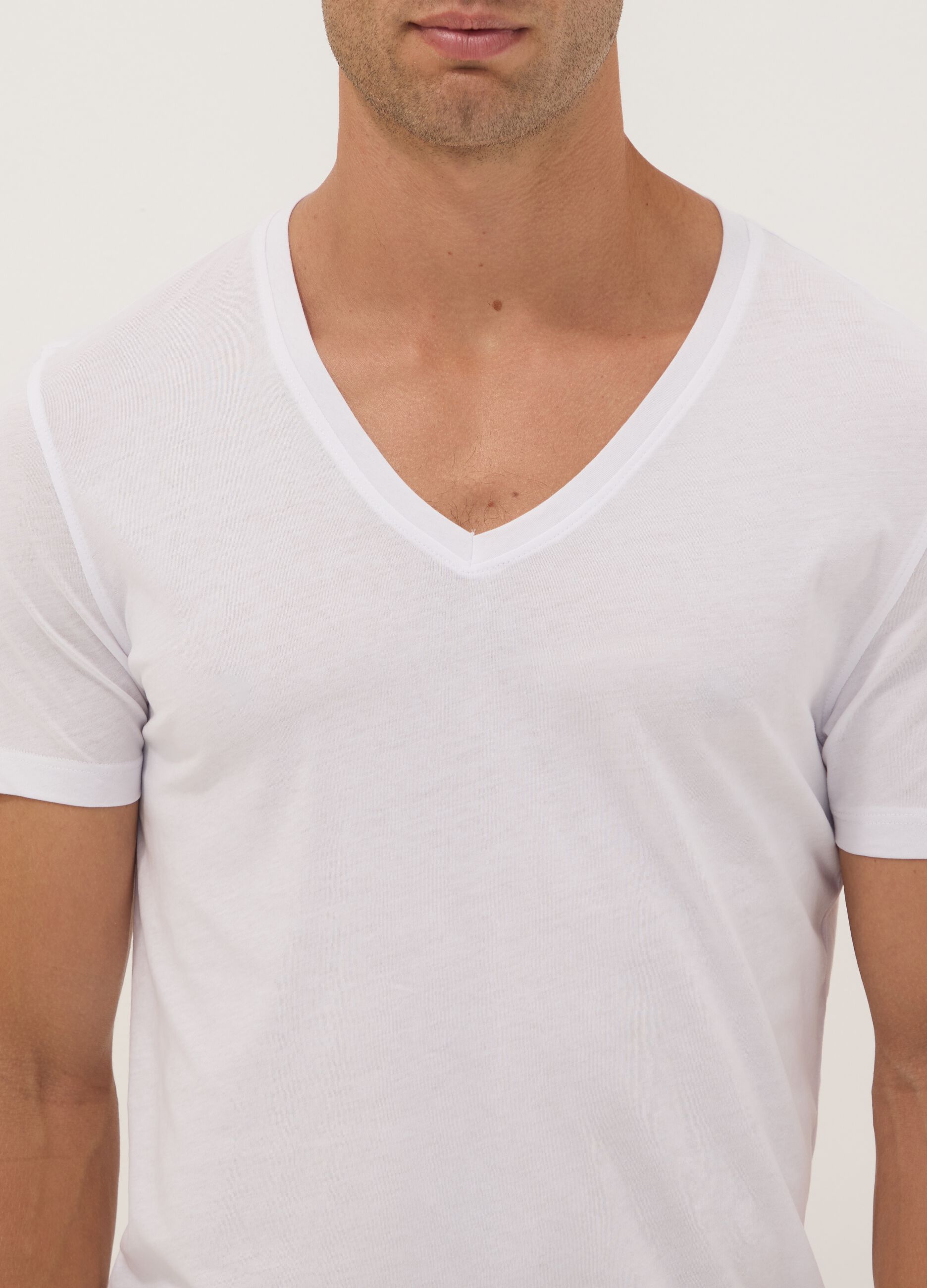 Bipack di t-shirt bianche in puro cotone extrafine con scollo a V profondo