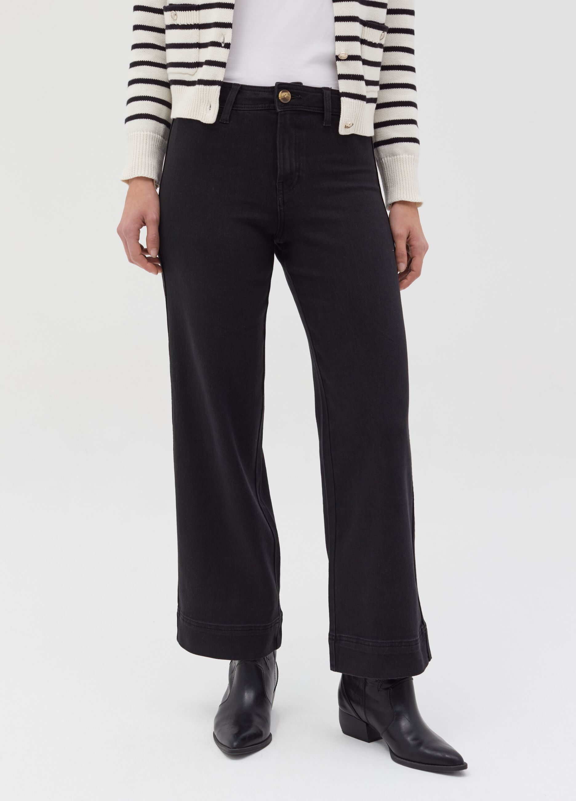 Jeans culotte flare fit a vita alta