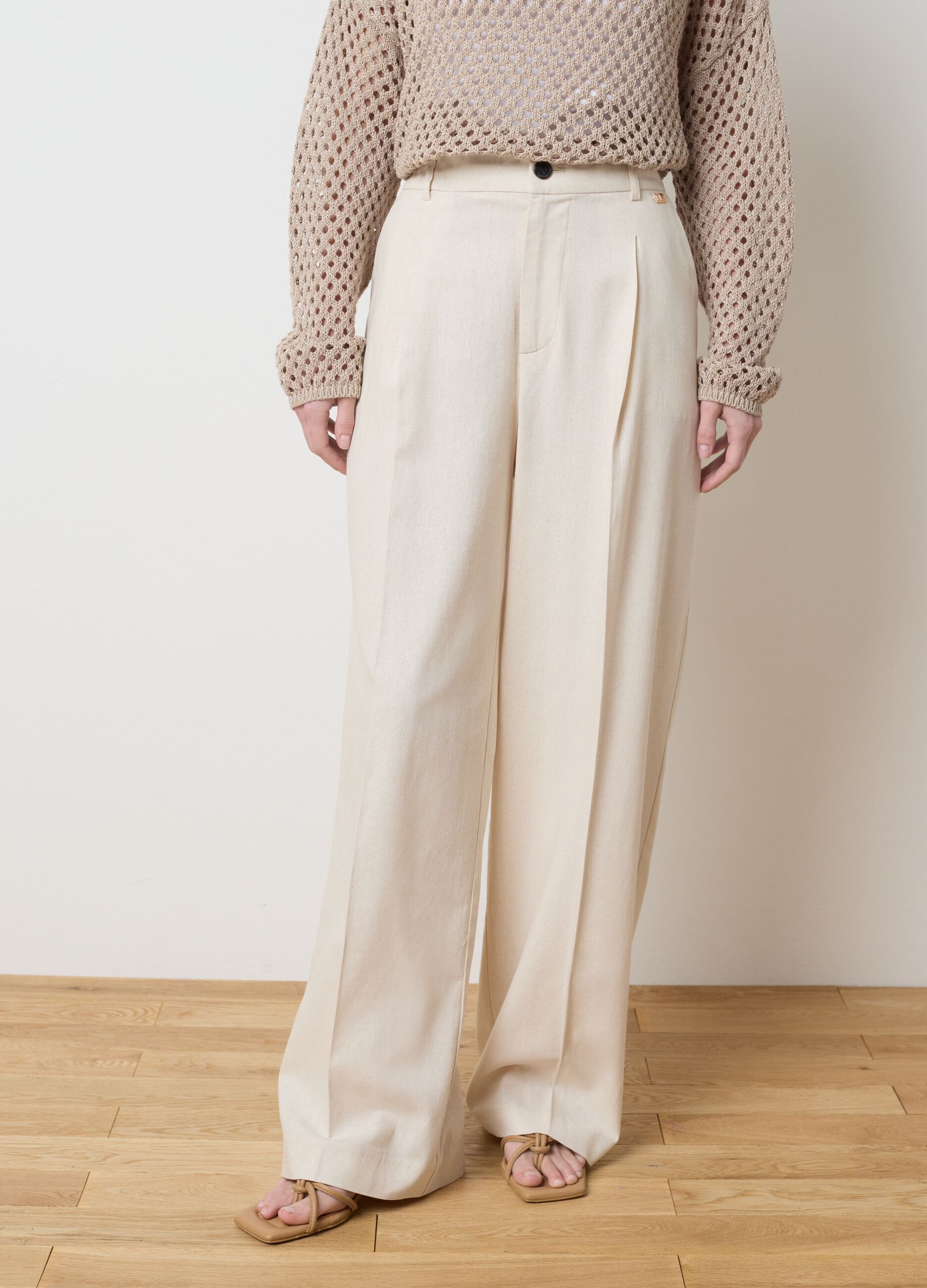Ivory wide-leg chino trousers