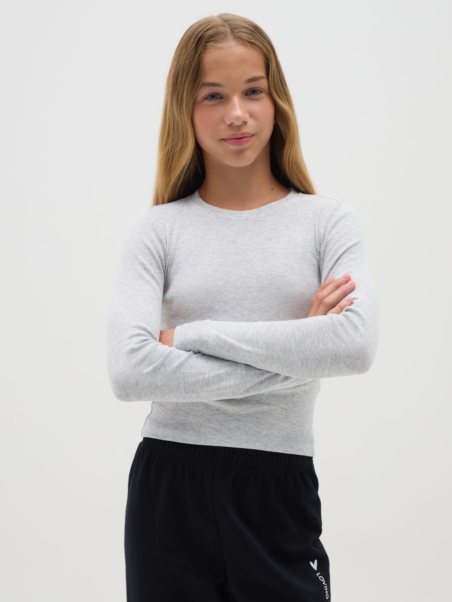 Girls' grey cotton blend long sleeve top regular fit_0