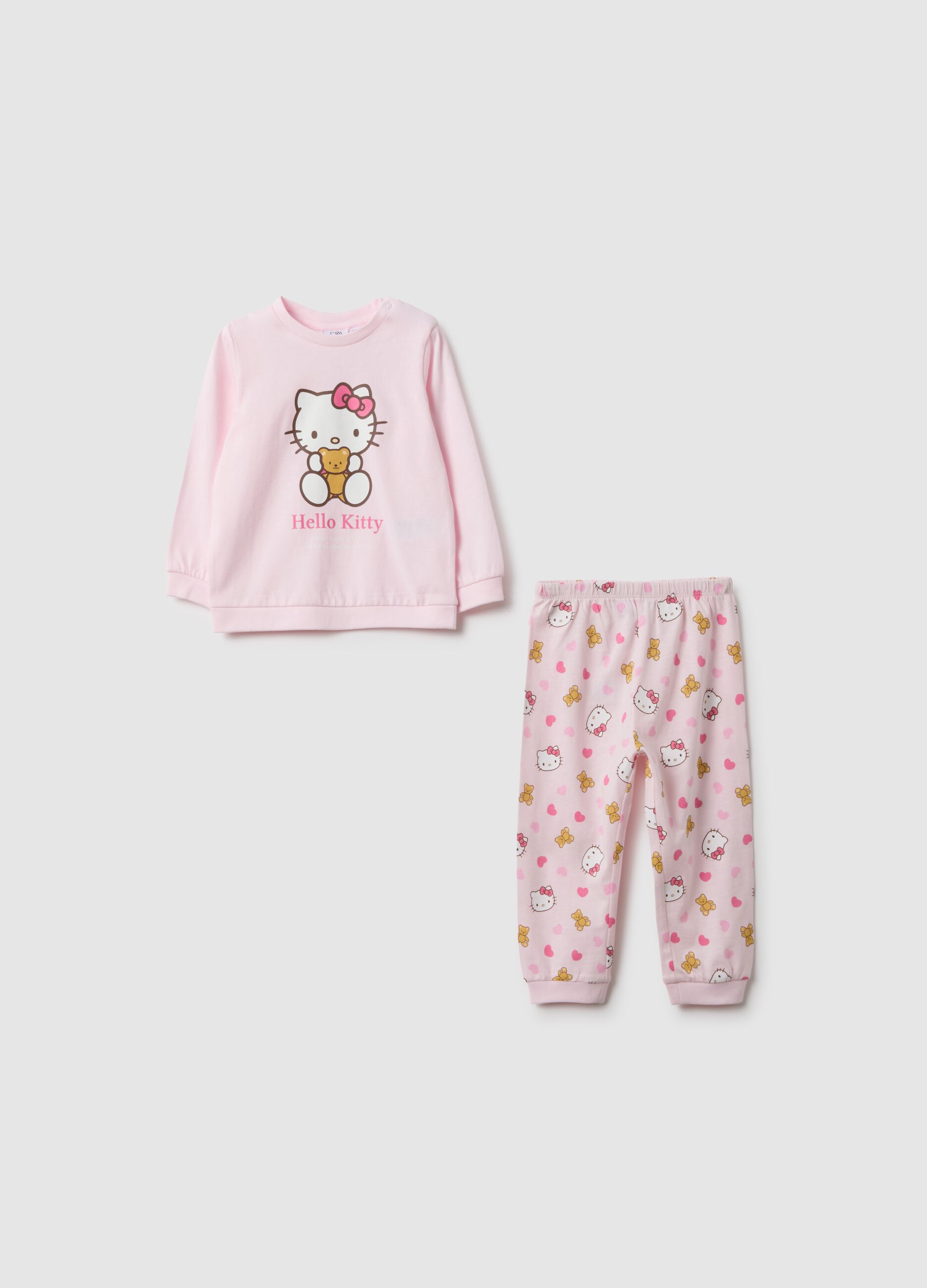 Baby girl's regular fit pink pure cotton pyjamas with Hello Kitty print