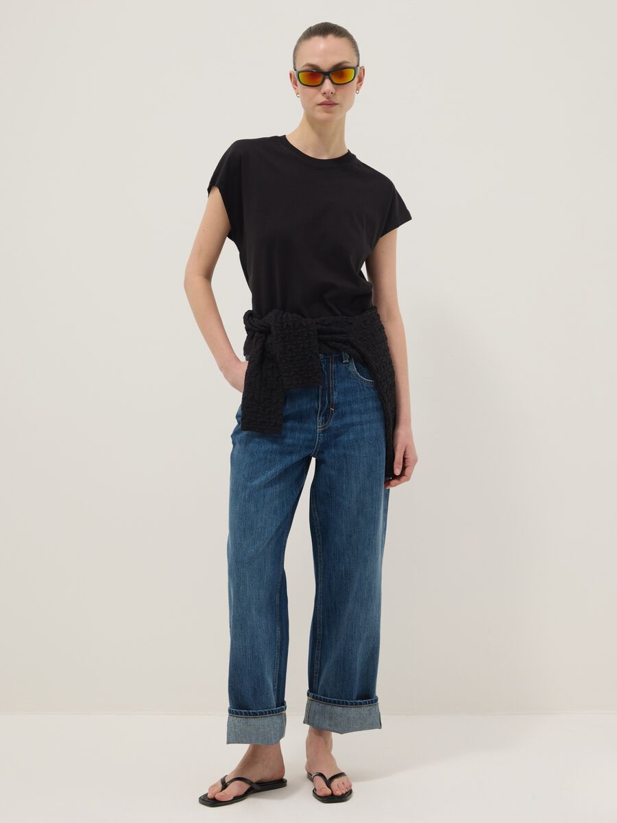 Black fitted short-sleeve pure cotton T-shirt_2