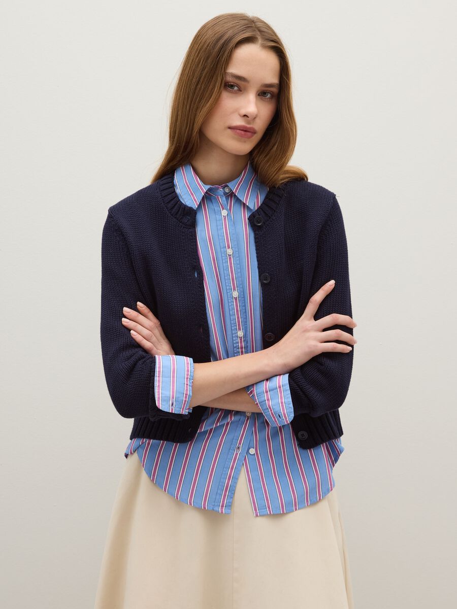 Blue pure cotton regular fit cardigan with buttons_1
