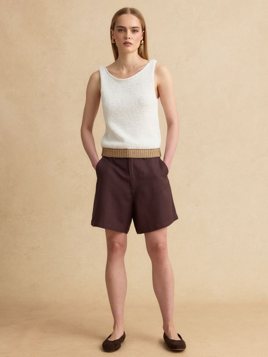 Brown linen-viscose blend shorts_0