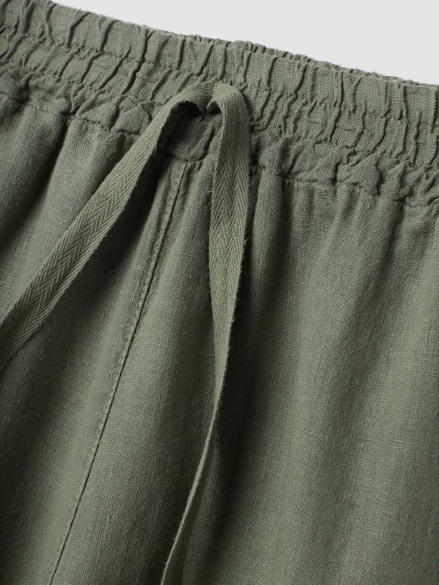 Green pure linen trousers with drawstring_1
