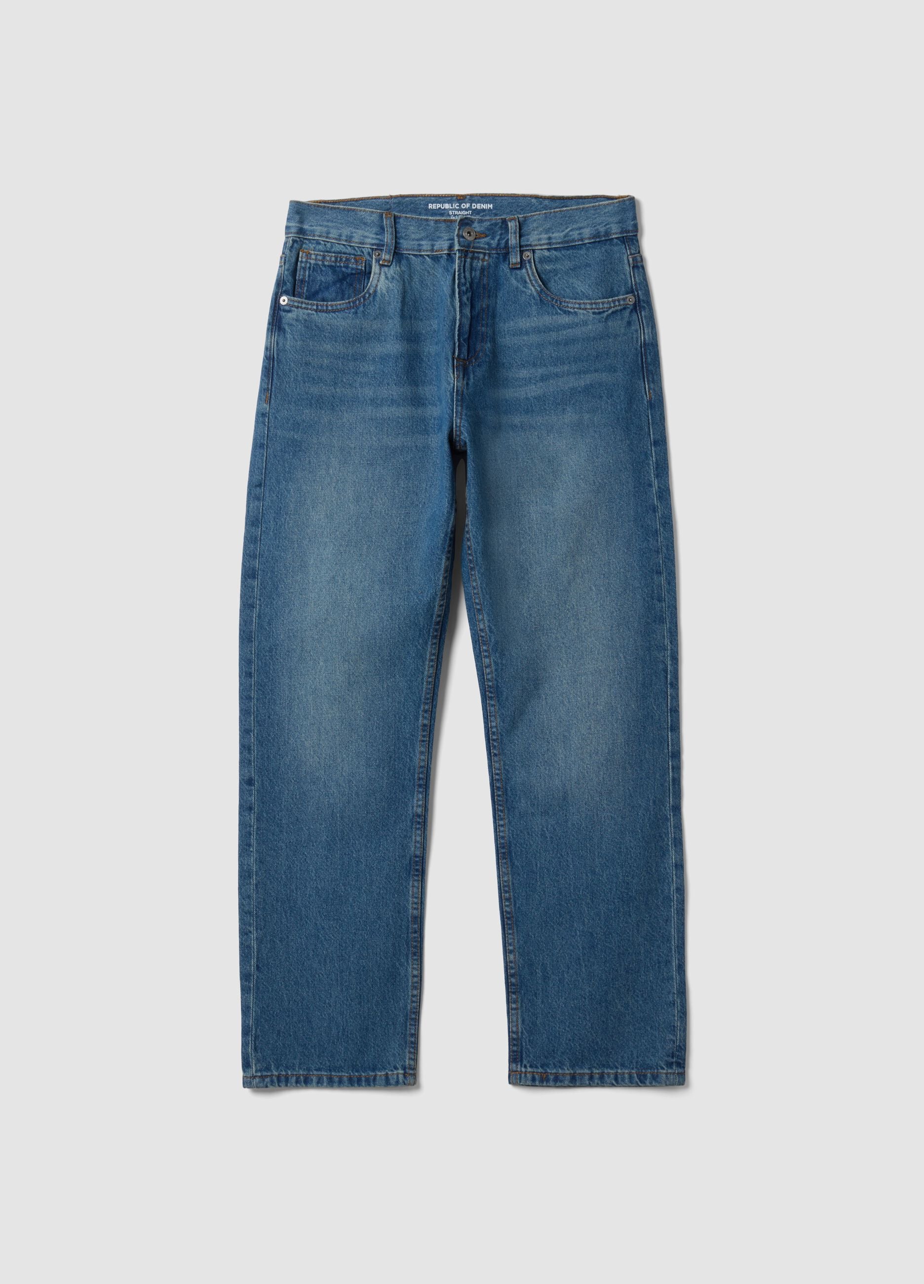 Jeans denim azzurro in puro cotone straight fit