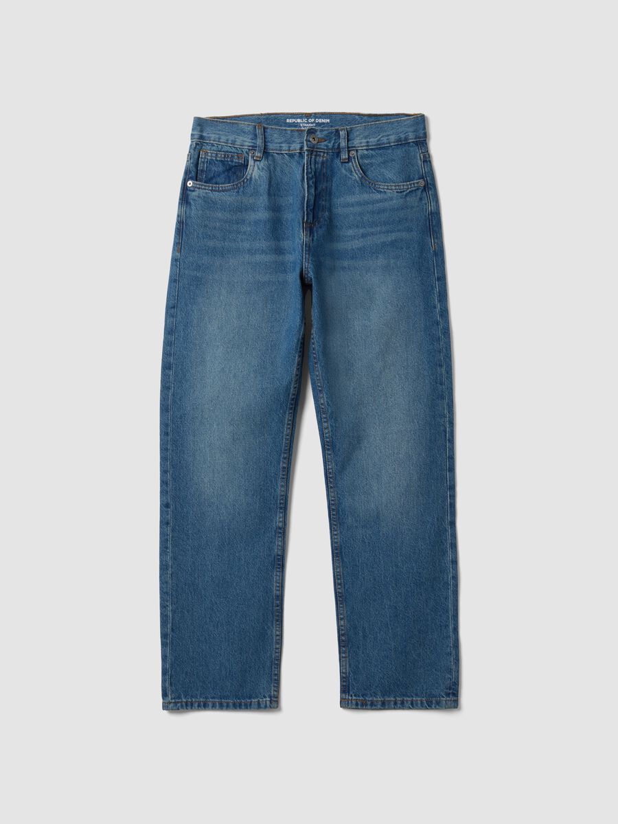 Jeans denim azzurro in puro cotone straight fit_0