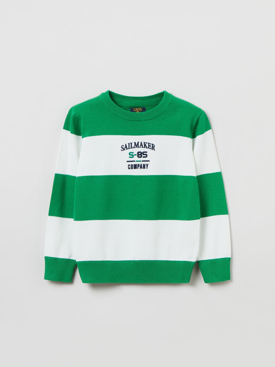 Striped pullover with embroidered lettering_0
