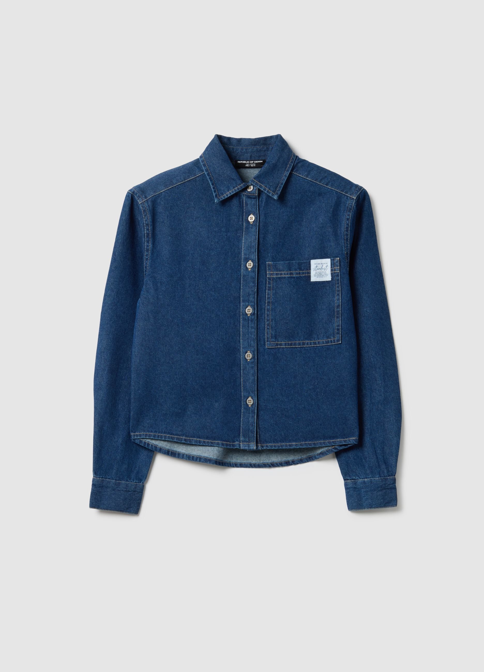 Girls' blue pure cotton shirt with regular fit