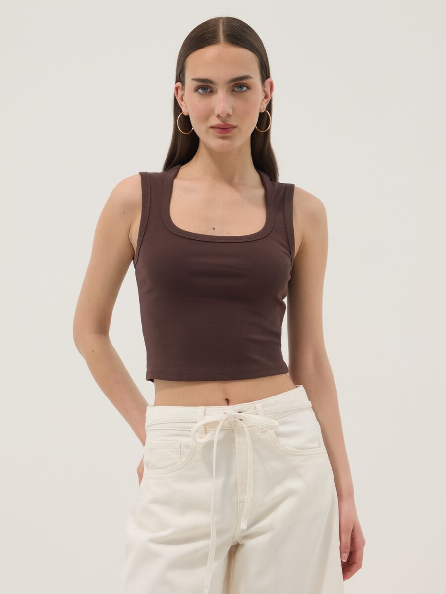 Brown cropped stretch-cotton tank top_3