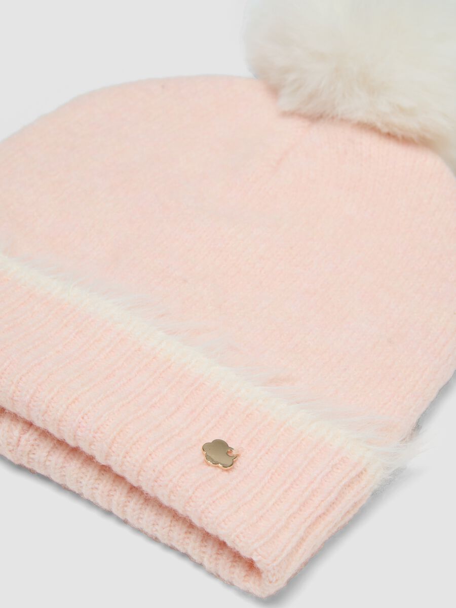Pink stretch wool hat with pom‑pom_2