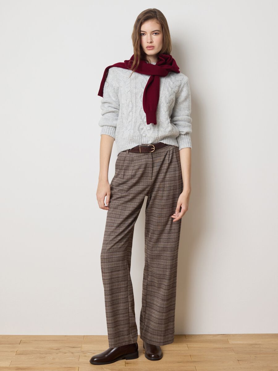 Grey regular fit sweater with cable knit pattern_1