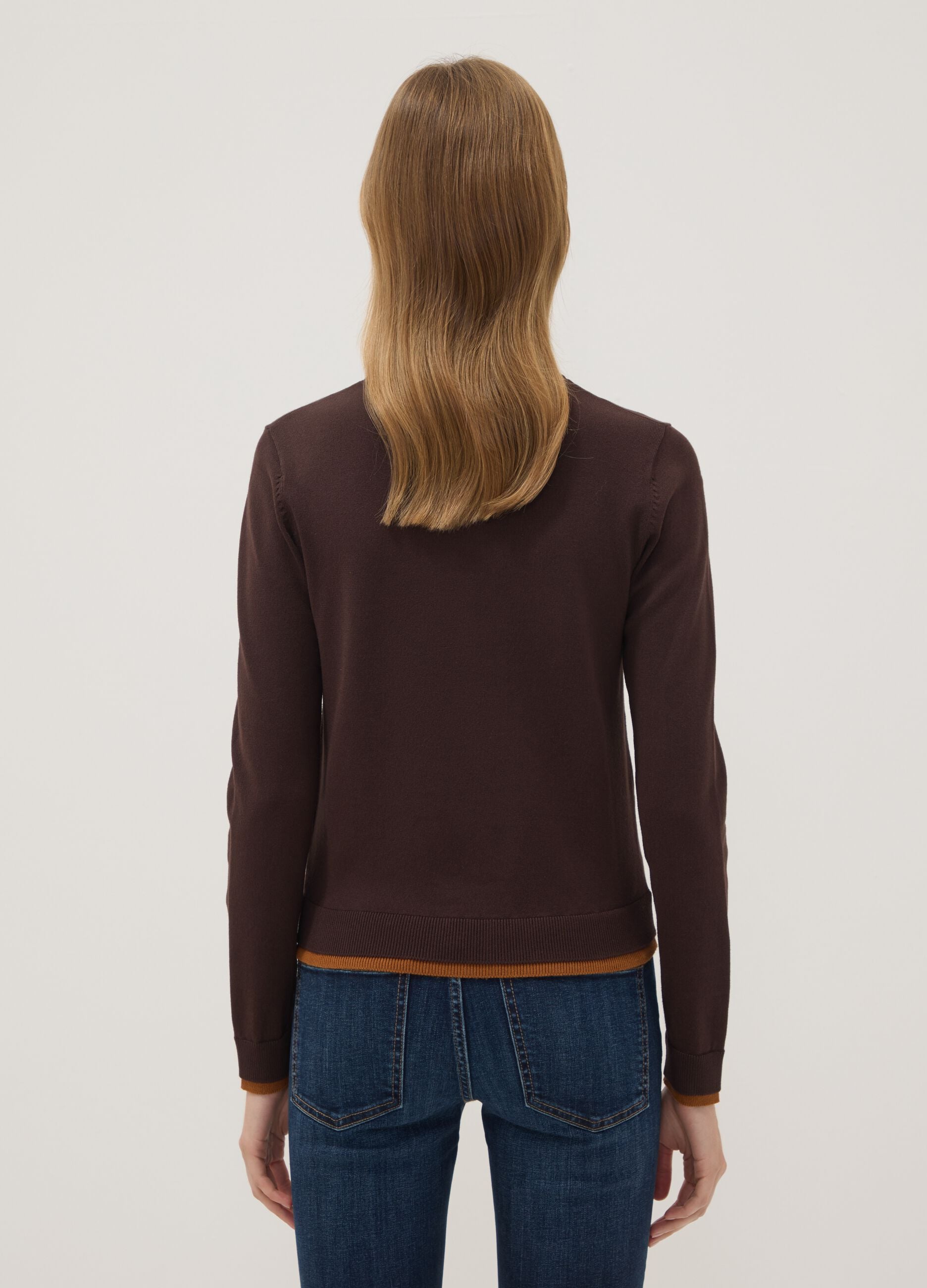 Brown long-sleeved viscose-blend jumper
