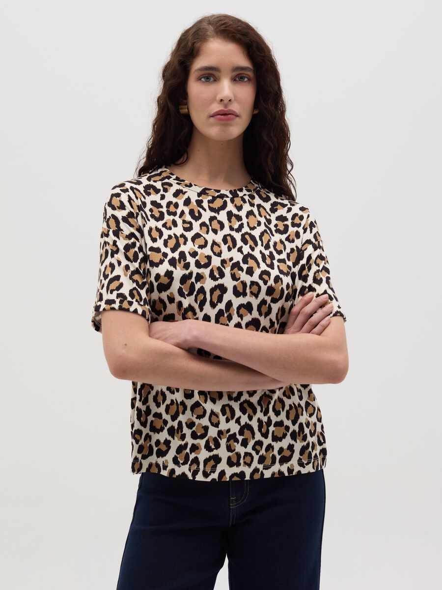 Animal print T-shirt with kimono sleeves_0