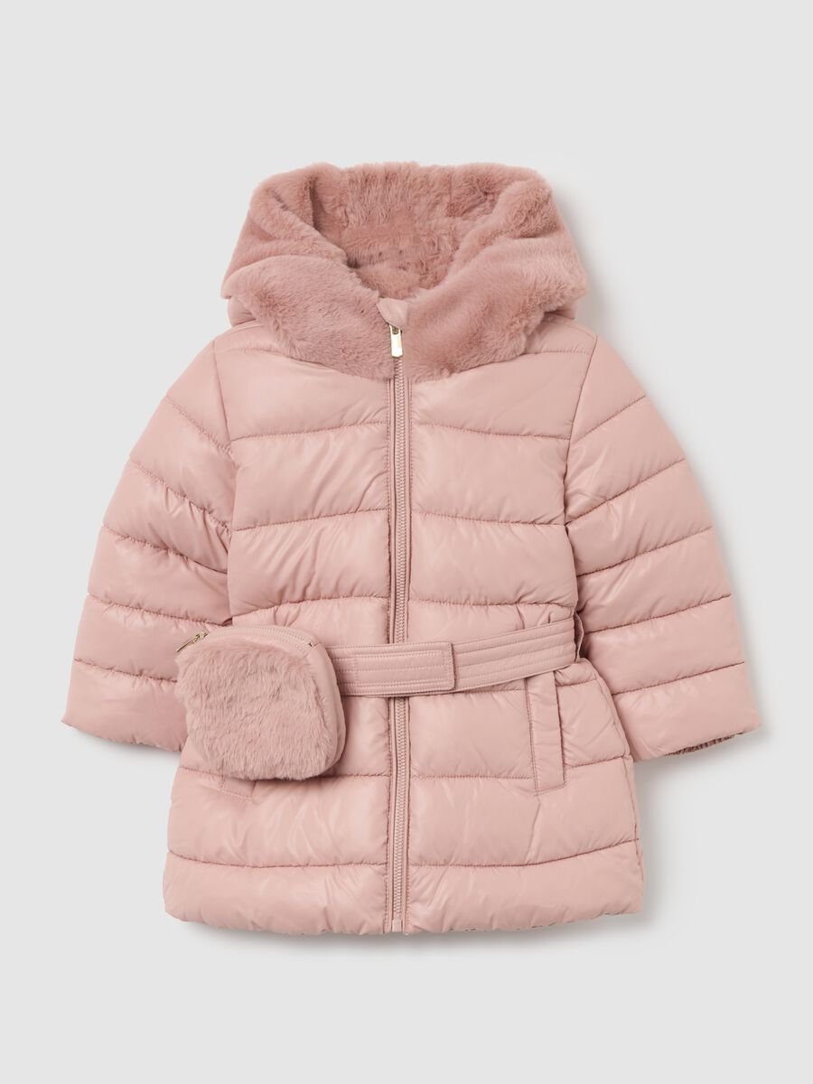 Giacca imbottita rosa da bimba regular fit con cappuccio e zip _0