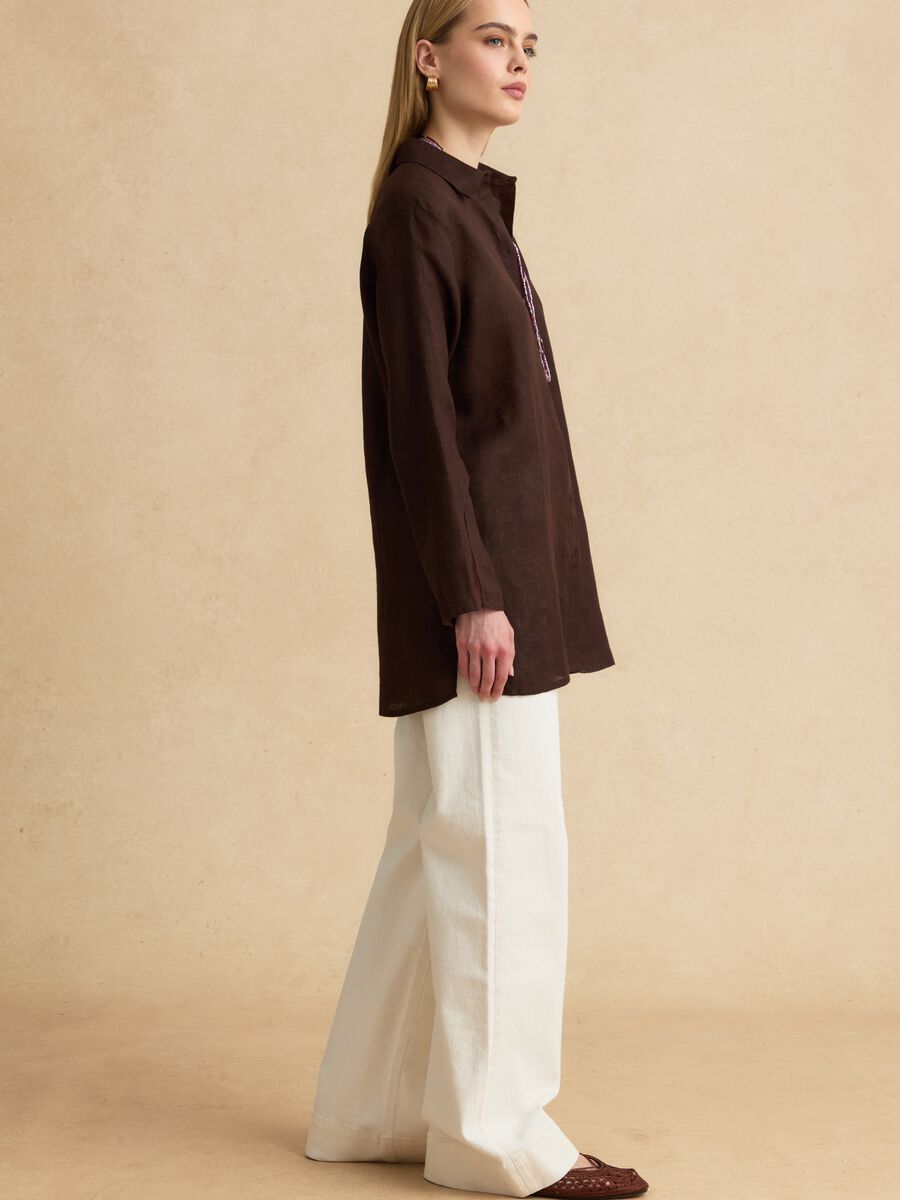 Camicia marrone in puro lino oversize fit_2