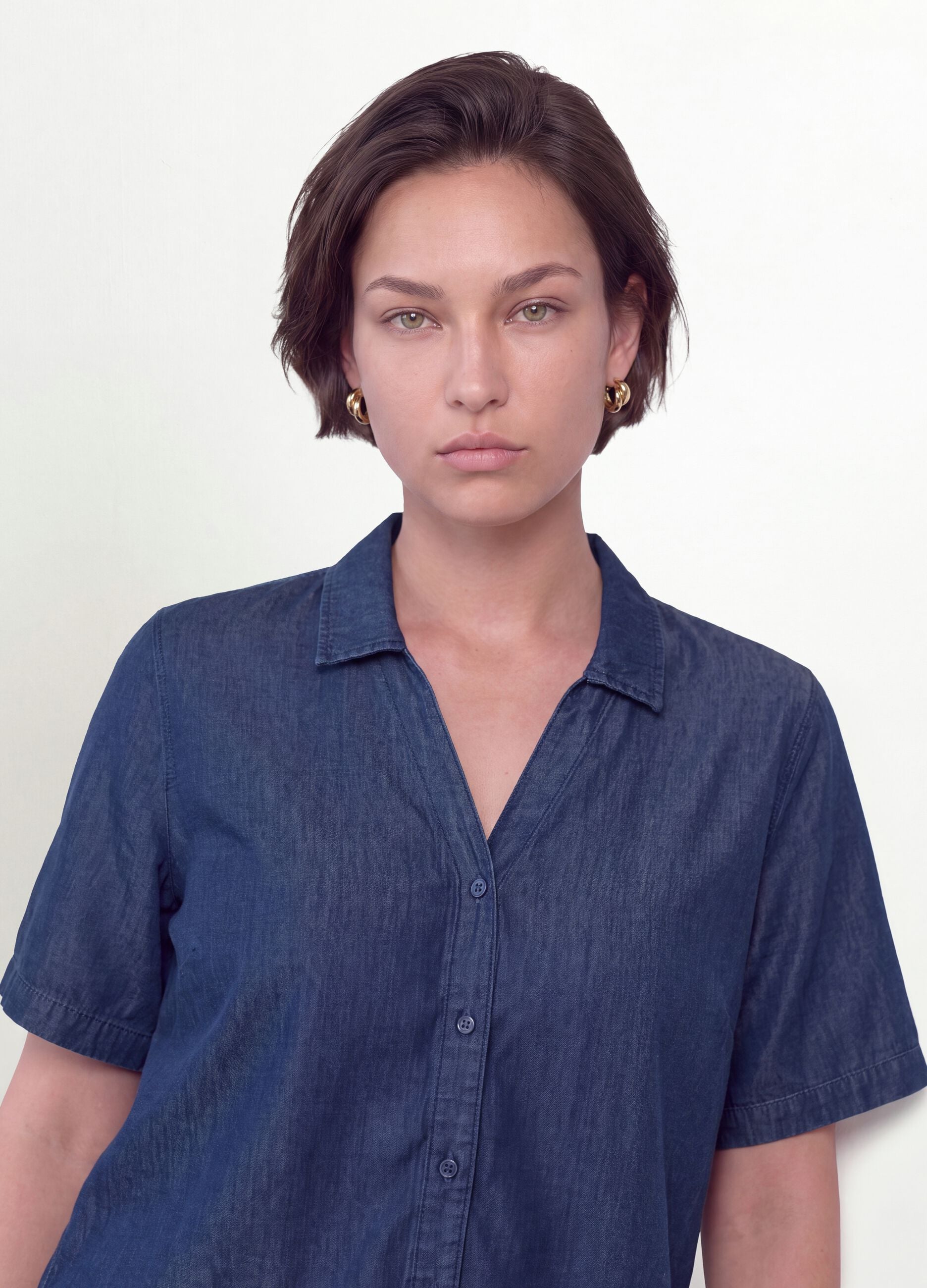 Blue pure lyocell short-sleeve shirt, regular fit