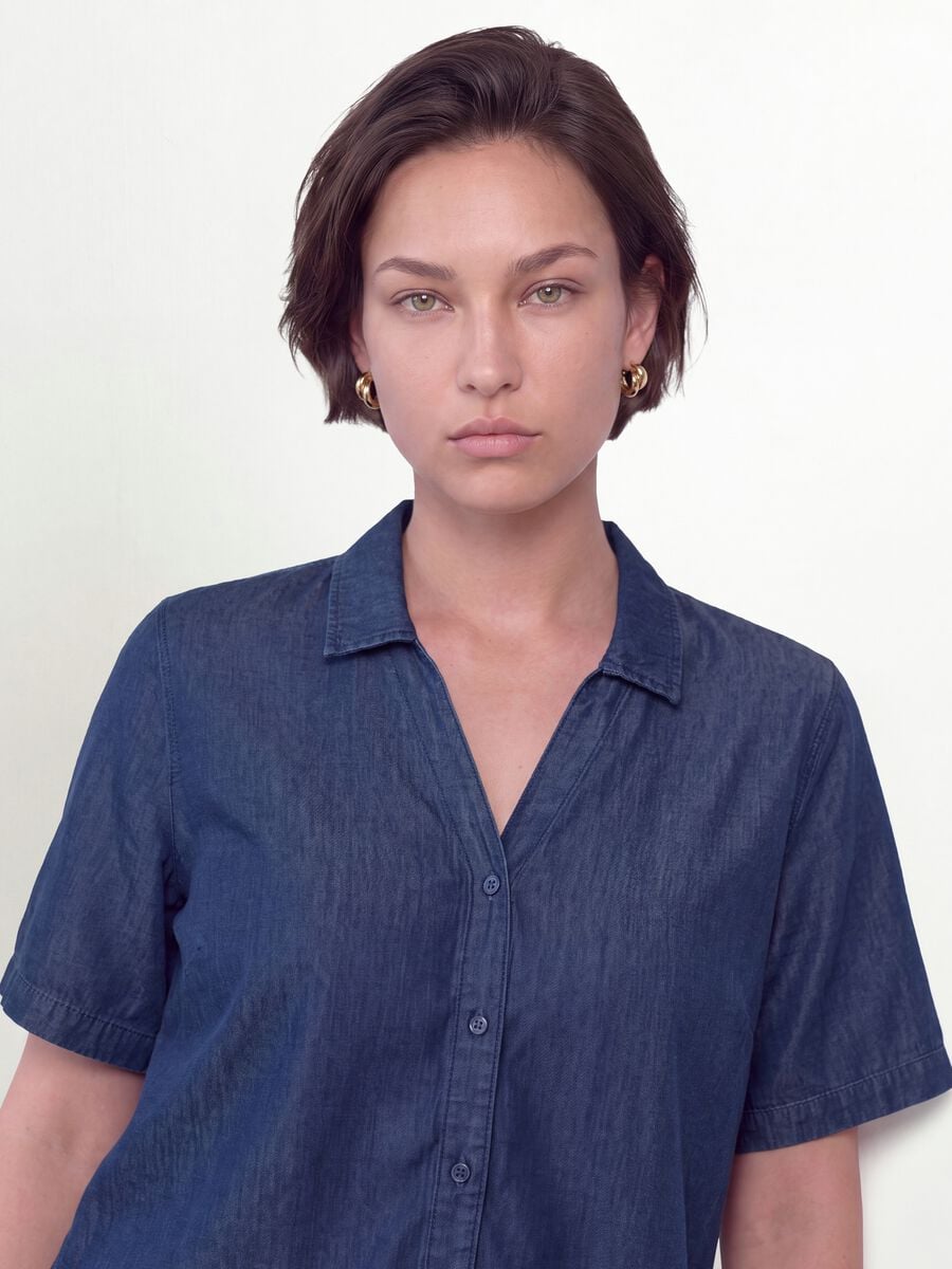 Camicia blu in puro lyocell a maniche corte regular fit_3