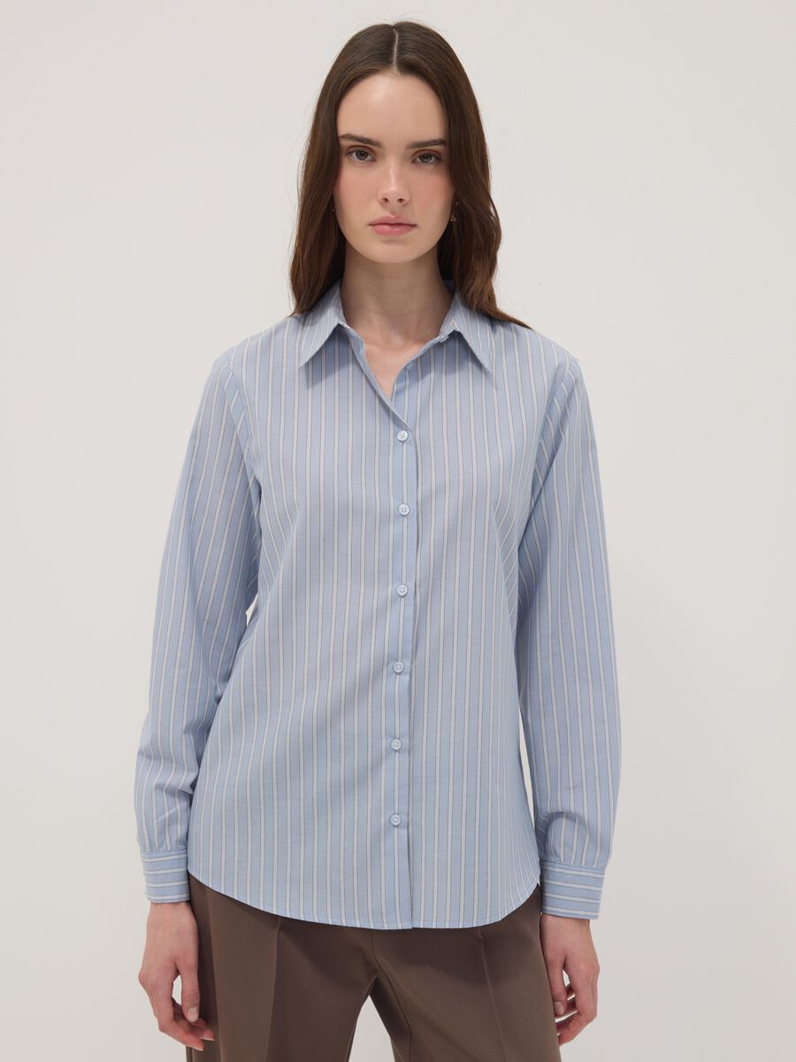 Blue striped long-sleeve slim-fit shirt_1