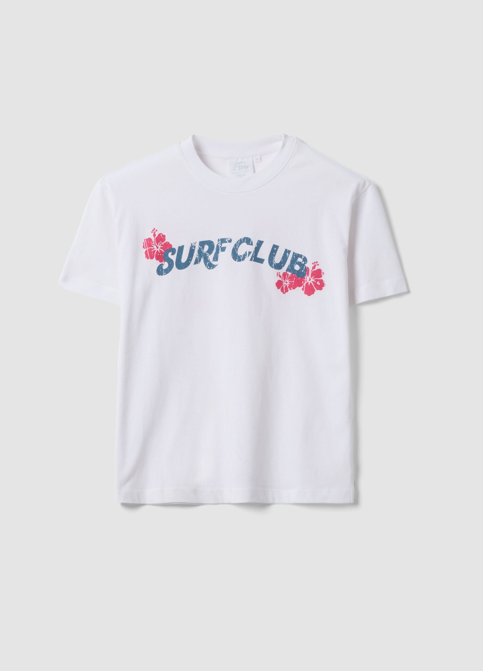 White pure cotton T-shirt, regular fit with lettering