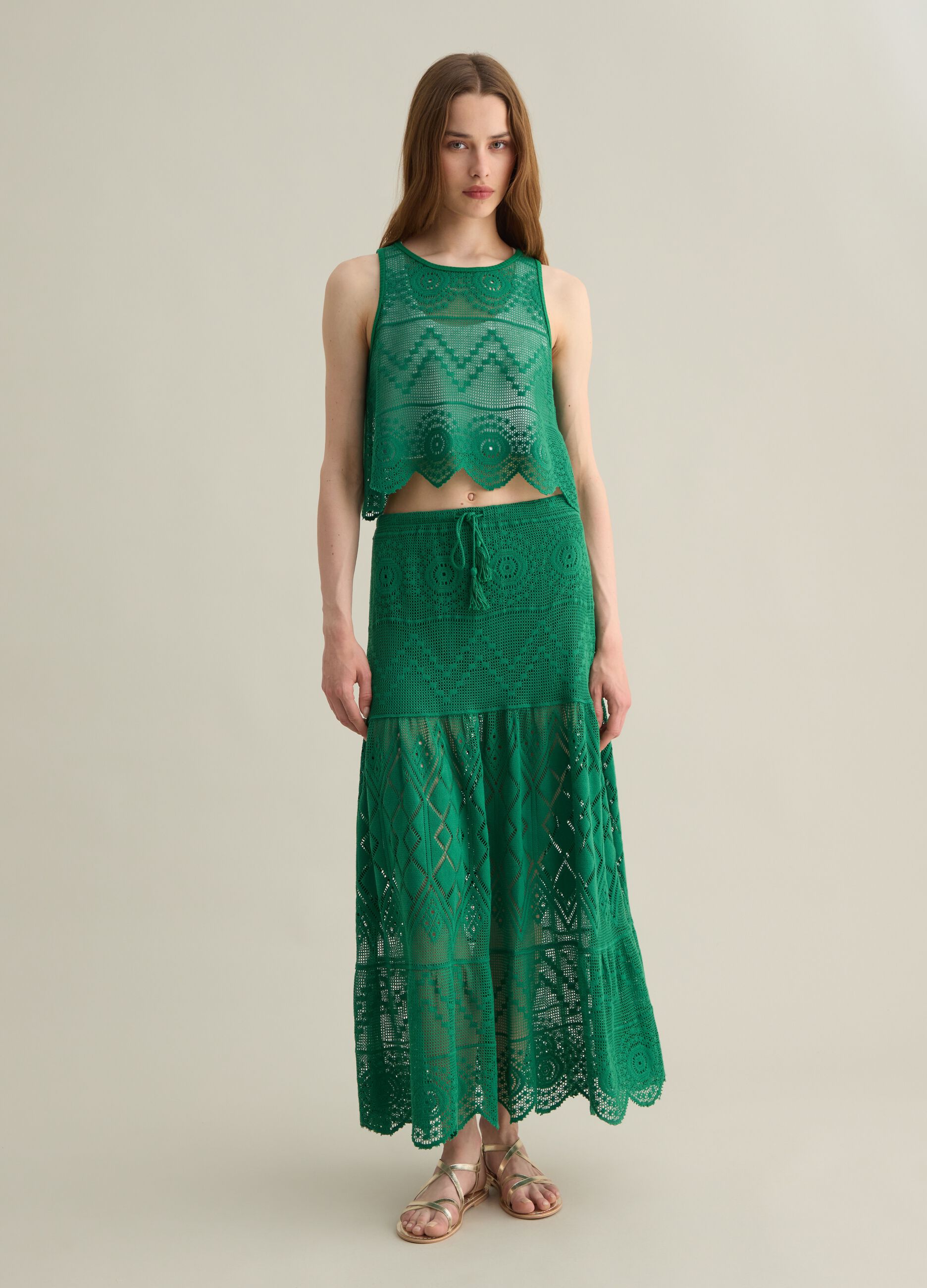 Green skirt with cotton and polyester texture Piombo