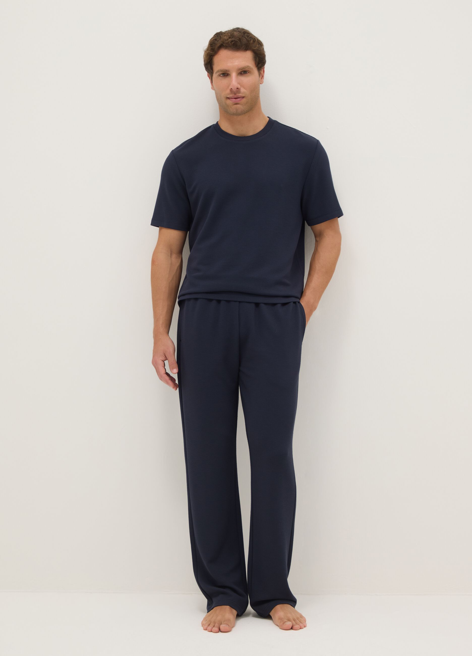 Blue viscose blend pyjama trousers regular fit